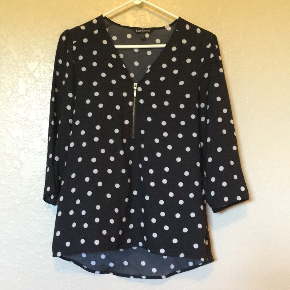 Express Black Polka Dot 3/4 Sleeve Top
